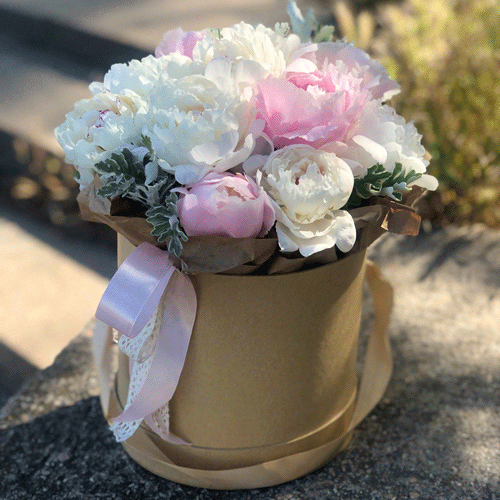 Пионы в шляпной коробке в Партените